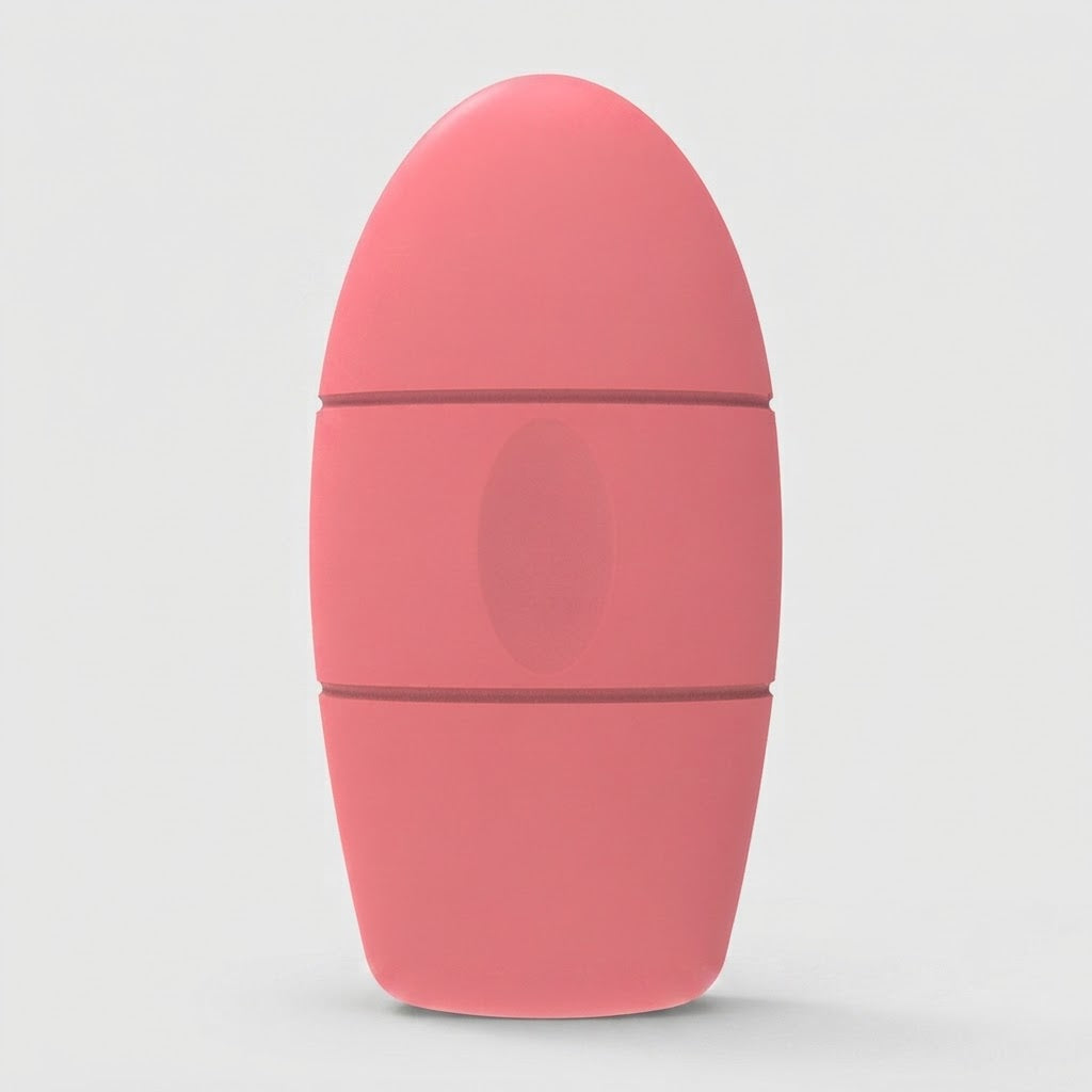 A pink, egg-shaped personal massager with a smooth matte finish, shown against a light gray background.