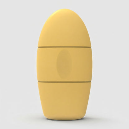 A minimalist, egg-shaped yellow personal massager with a smooth matte finish, shown on a light gray background.