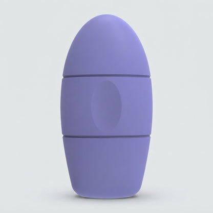 A lavender purple silicone personal massager with a rounded, egg-shaped design and segmented body, shown on a light gray background.